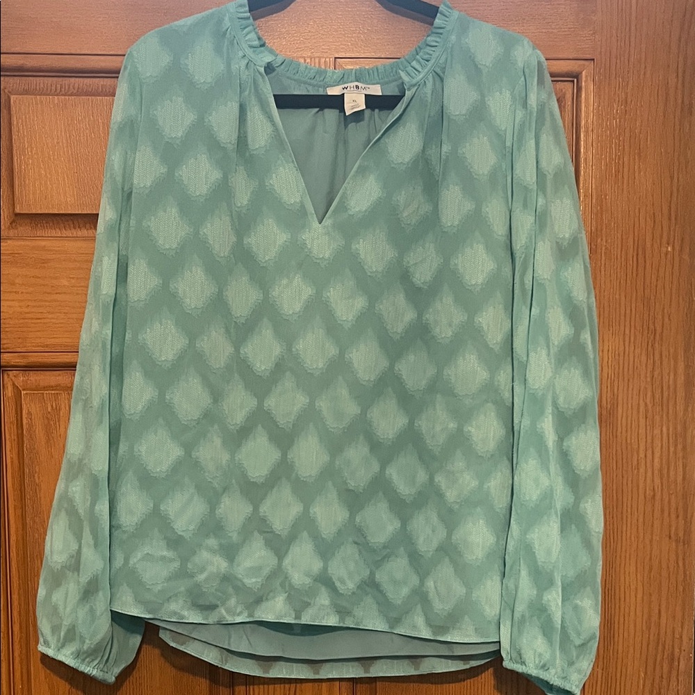 White House Black Market Aqua Patterned Blouse